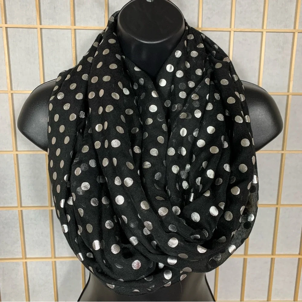 Silver Metallic Polka Dot Infinity Scarf